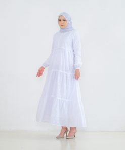 Gamis Putih Rempel Umpak Effais Perlengkapan Umroh Wanita