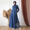 Gamis Denim Jins Biru Dongker Model Kancing Depan Aplikasi Kerut Tangan Bukaan Ziper 8 Gamis Denim Raisha BLUR 01