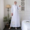 Gamis Putih Umroh Katun Full Bordir Tangan karet Busui kantung samping Salima 8 Gamis Klok Putih Furring BLUR 01