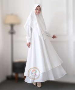 Alternative view of Raisma Gamis Putih Syari Set Khimar Bahan Ceruti Babydoll Baju Umroh Haji Muslim Wanita Mafaza