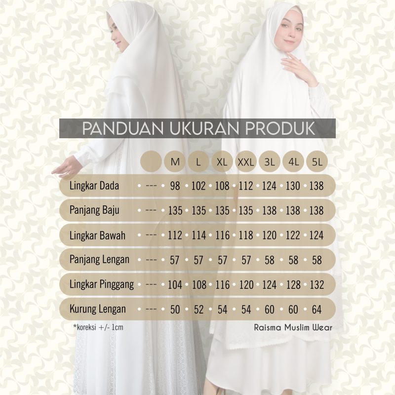 Gamis Putih Jumbo Perlengkapan Umroh Haji Wanita Bahan Katun Sabai 8 Panduan Ukuran SABAI